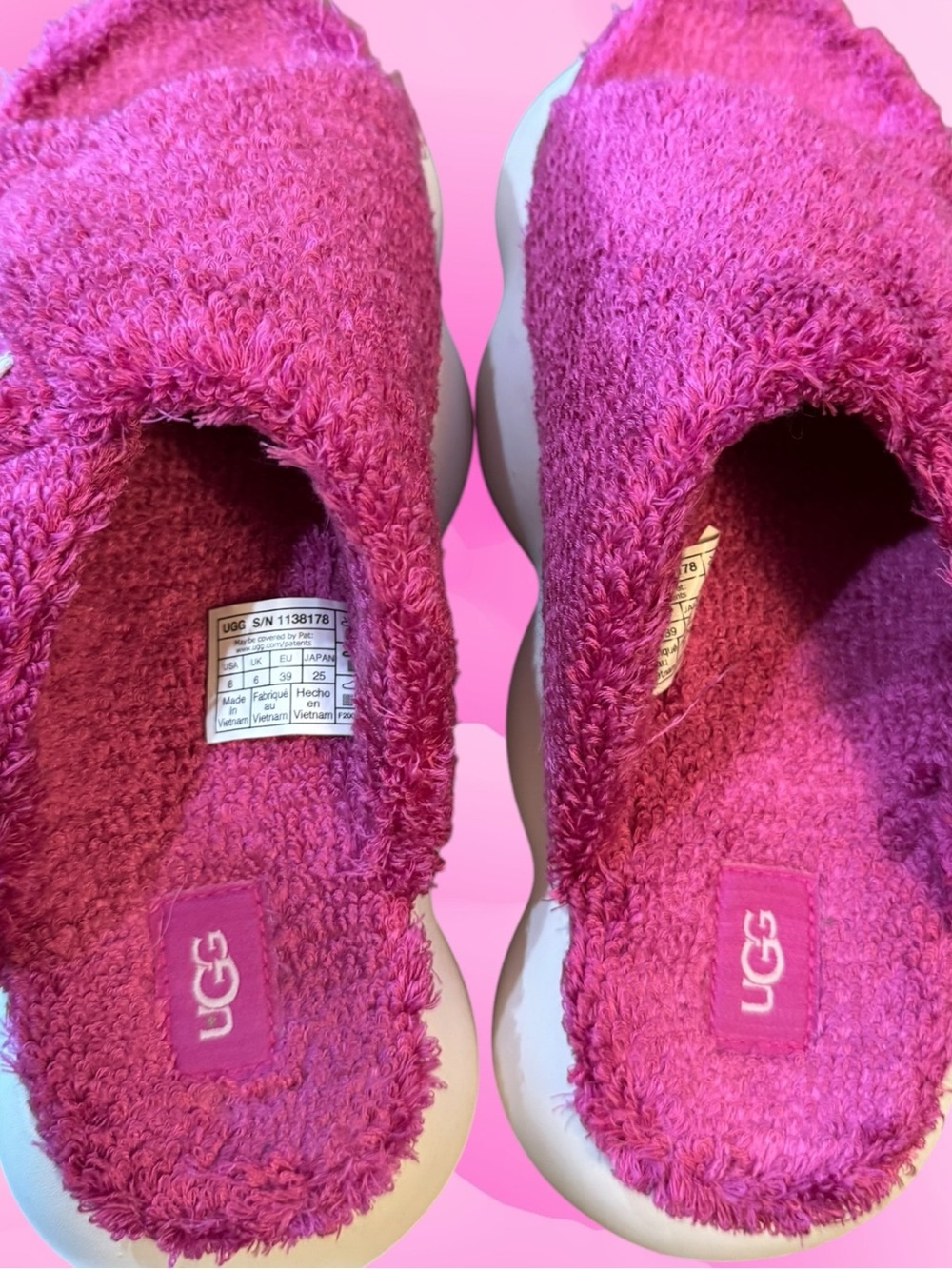 UGG Sugarcloud Slide In Dragon Fruit Pink Terry With 3" Platform 🌺 Sandals Sz 8 - Picture 14 of 16